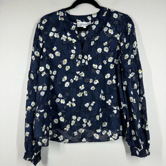 Derek Lam 10 Crosby Silk Floral Long Sleeve Blouse Navy Blue Daisy Women’s 8 - Picture 1 of 8